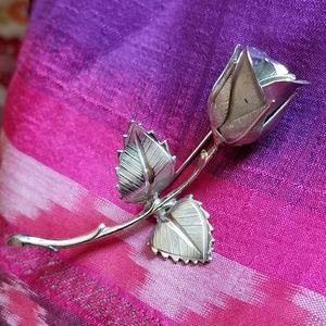 Vintage rose brooch silver color pin flower floral